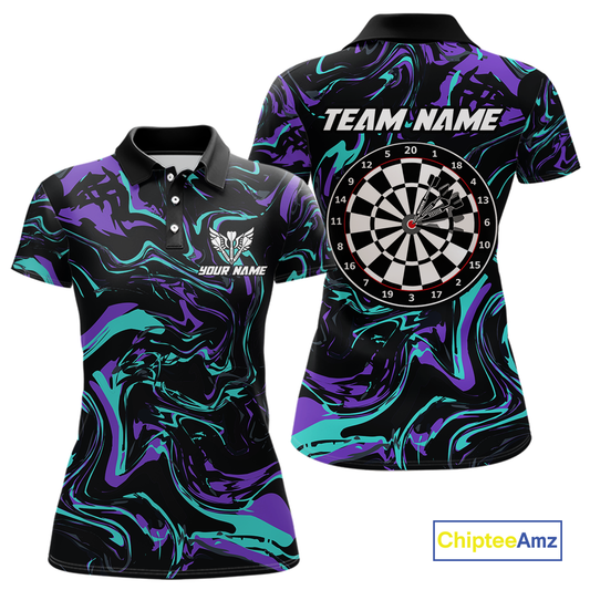 Purple-Turquoise Pattern Darts Team Jerseys Dart Shirts For Women Dart Tournament Polo & 1/4 Zip NNT119