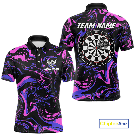 Pink-Purple Pattern Darts Team Jerseys Dart Shirts For Men Dart Tournament Polo & 1/4 Zip NNT119