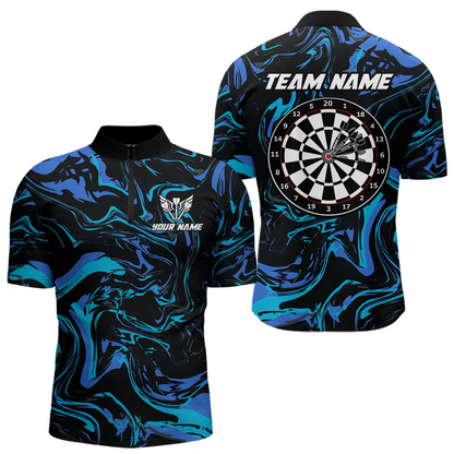 Teal-Turquoise Pattern Darts Team Jerseys Dart Shirts For Men Dart Tournament Polo & 1/4 Zip NNT119