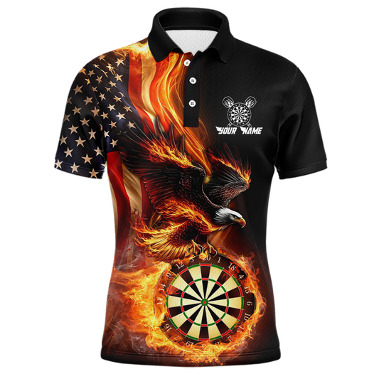Custom Flame US Flag Eagle Darts Shirt for Men Darts Team Jerseys Dart Tournament Polo & 1/4 Zip NNT112