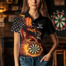 Load image into Gallery viewer, Custom Flame US Flag Eagle Darts Shirt for Women Darts Team Jerseys Dart Tournament Polo &amp; 1/4 Zip NNT112