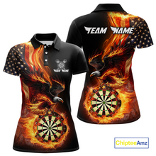 Load image into Gallery viewer, Custom Flame US Flag Eagle Darts Shirt for Women Darts Team Jerseys Dart Tournament Polo &amp; 1/4 Zip NNT112