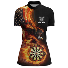 Load image into Gallery viewer, Custom Flame US Flag Eagle Darts Shirt for Women Darts Team Jerseys Dart Tournament Polo &amp; 1/4 Zip NNT112