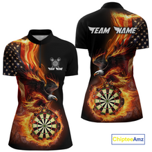 Load image into Gallery viewer, Custom Flame US Flag Eagle Darts Shirt for Women Darts Team Jerseys Dart Tournament Polo &amp; 1/4 Zip NNT112