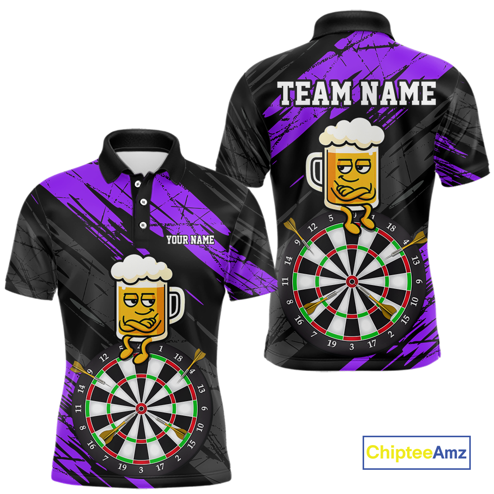 Custom Purple Funny Beer Darts Board Dart Shirts For Men Darts Team Jerseys Dart Tournament NNT120