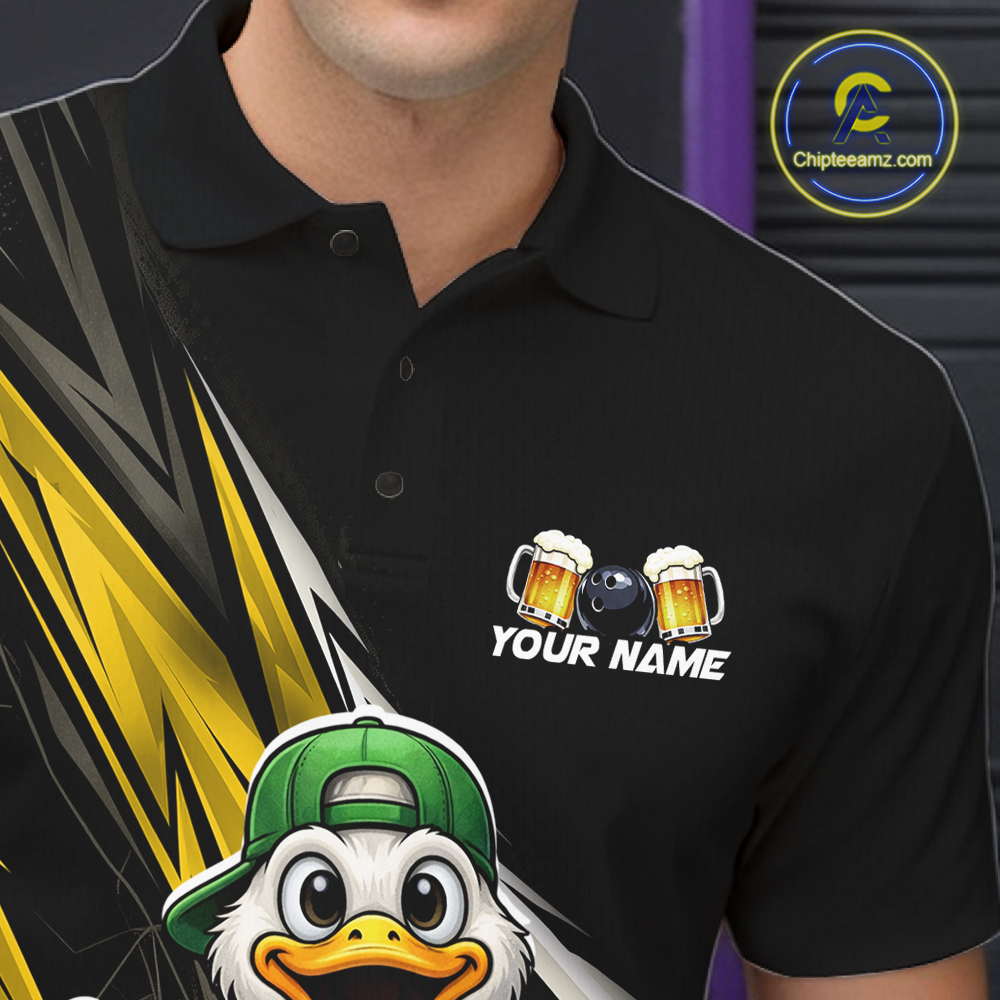 Custom Yellow Beer Duck Bowling Shirt for Men Duck Funny Beer Bowling Team Jersey HNT276
