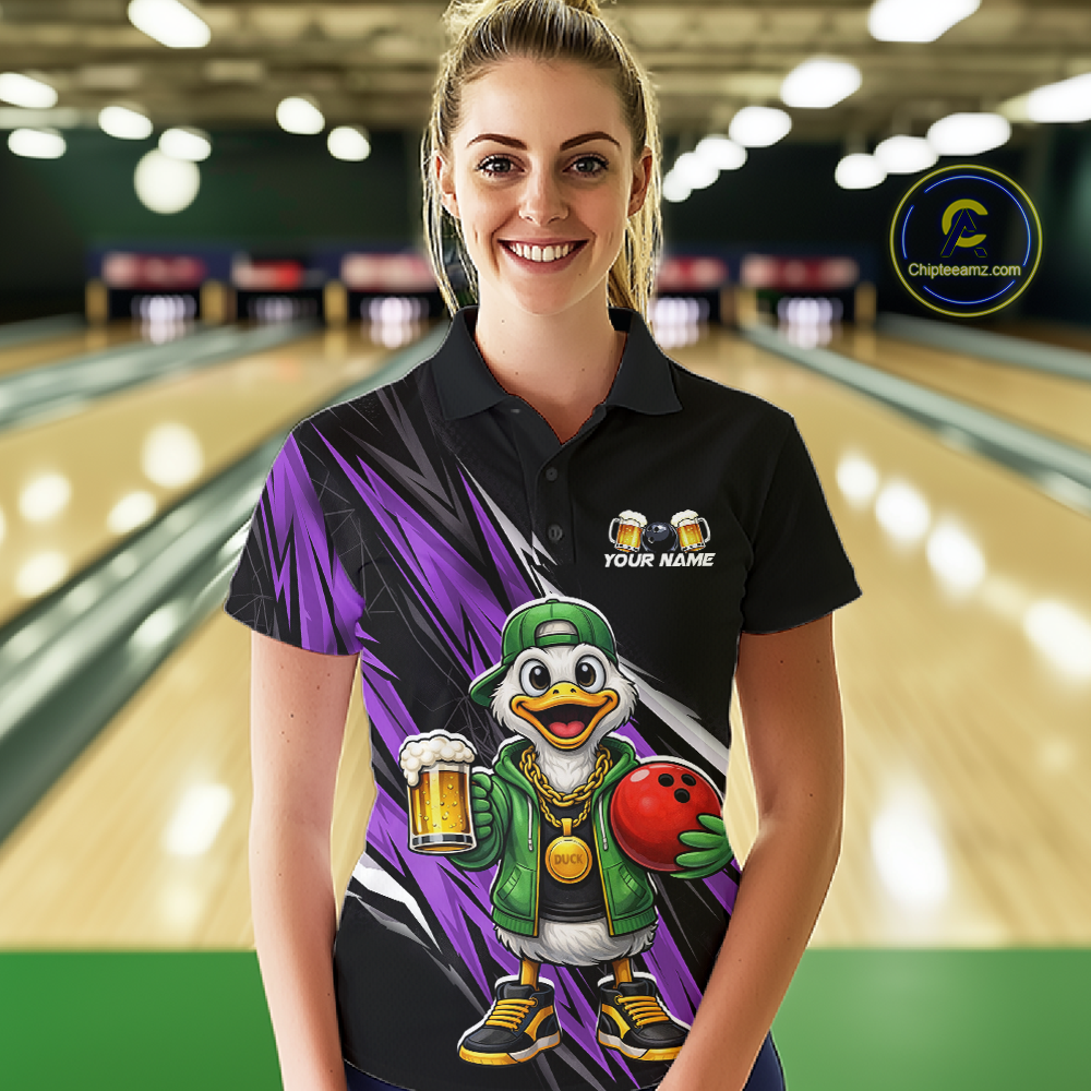 Custom Purple Beer Duck Bowling Shirt for Women Duck Funny Beer Bowling Team Jersey HNT276