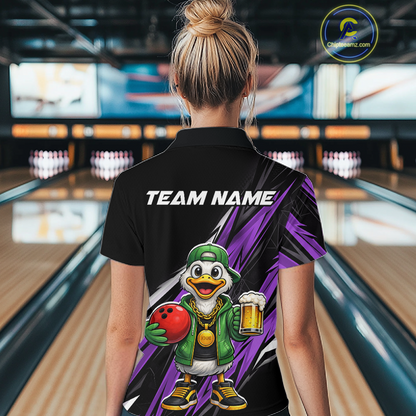 Custom Purple Beer Duck Bowling Shirt for Women Duck Funny Beer Bowling Team Jersey HNT276