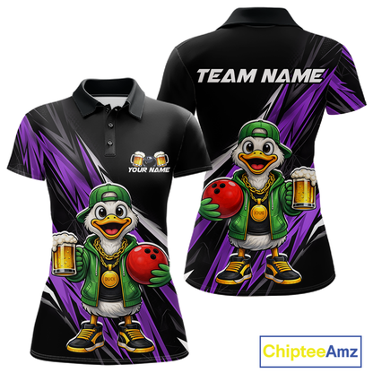 Custom Purple Beer Duck Bowling Shirt for Women Duck Funny Beer Bowling Team Jersey HNT276