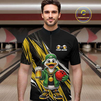 Custom Yellow Beer Duck Bowling Shirt for Men Duck Funny Beer Bowling Team Jersey HNT276