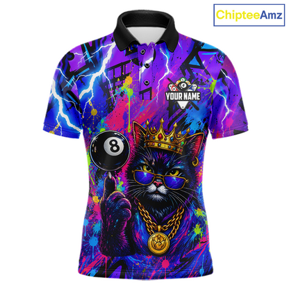 Custom Funny Crown Cat 8 Ball Billiard Shirts for Men Billiard Team Jerseys Billiard League NNT249