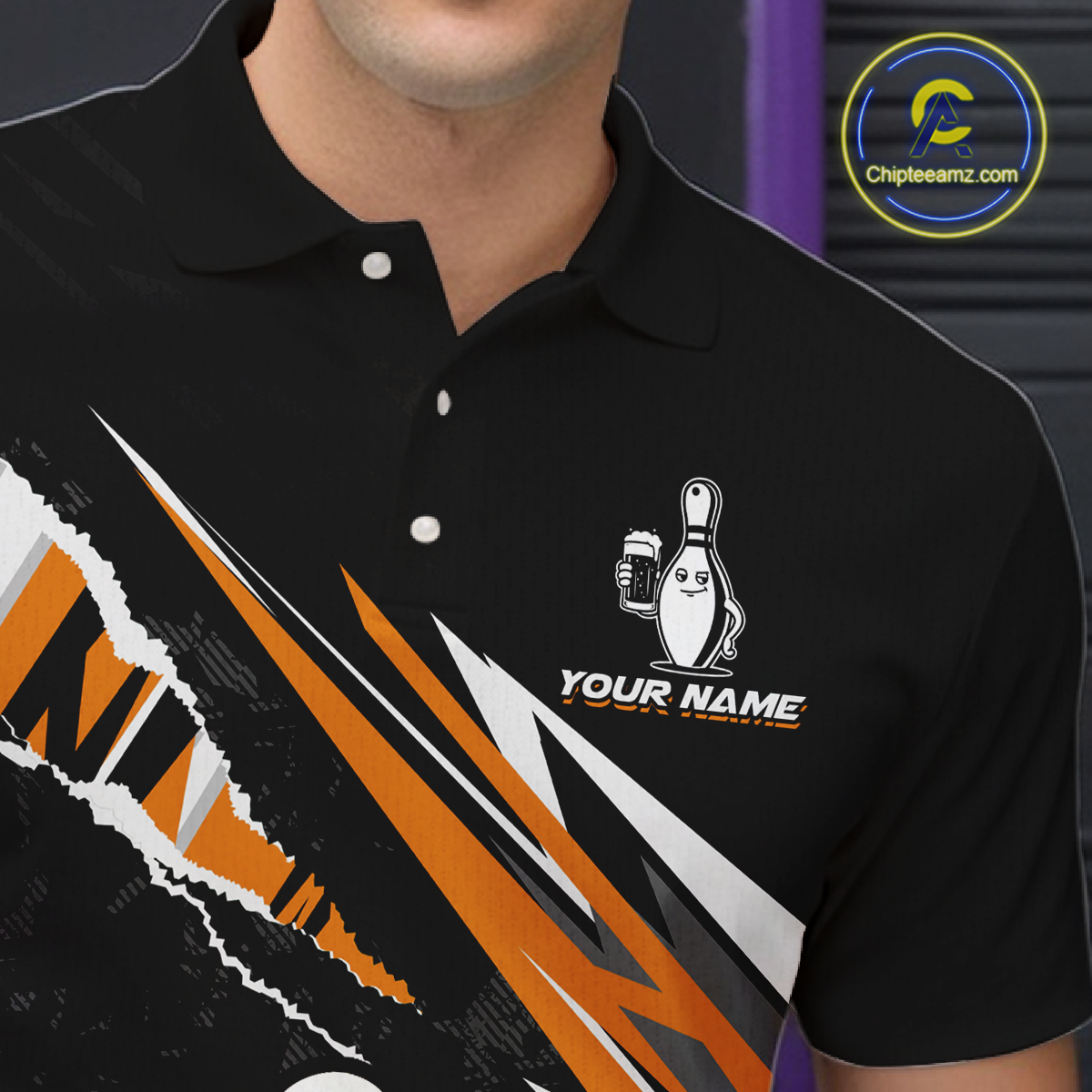 Custom Orange Funny Beer Bowling Jersey for Men Bowling Team Shirts Polo & 1/4 Zip HNT170