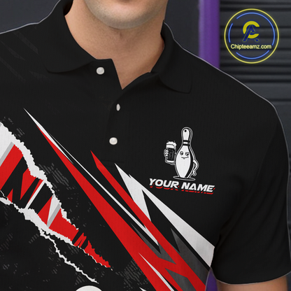 Custom Red Funny Beer Bowling Jersey for Men Bowling Team Shirts Polo & 1/4 Zip HNT170