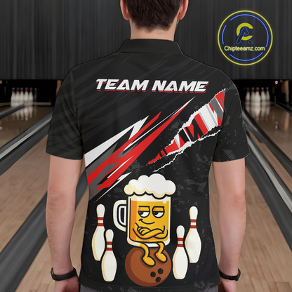 Custom Red Funny Beer Bowling Jersey for Men Bowling Team Shirts Polo & 1/4 Zip HNT170