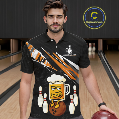 Custom Orange Funny Beer Bowling Jersey for Men Bowling Team Shirts Polo & 1/4 Zip HNT170