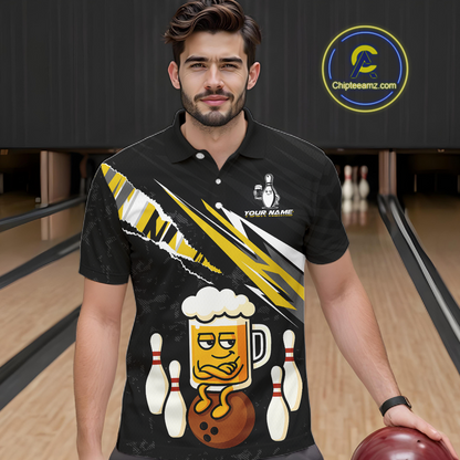 Custom Yellow Funny Beer Bowling Jersey for Men Bowling Team Shirts Polo & 1/4 Zip HNT170