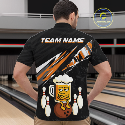 Custom Orange Funny Beer Bowling Jersey for Men Bowling Team Shirts Polo & 1/4 Zip HNT170