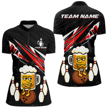 Load image into Gallery viewer, Custom Red Funny Beer Bowling Jersey for Women Bowling Team Shirts Polo &amp; 1/4 Zip HNT170
