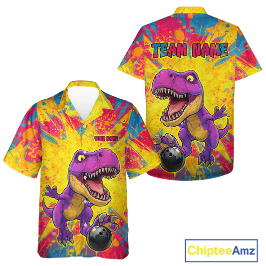 Custom Graffiti Dinosaur Hawaiian Bowling Jersey Bowling Team Shirts Bowling Uniform HNT240