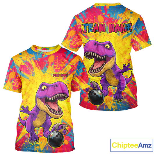 Colorful t-shirt with a dinosaur design and 'Team Name' text on a white background.