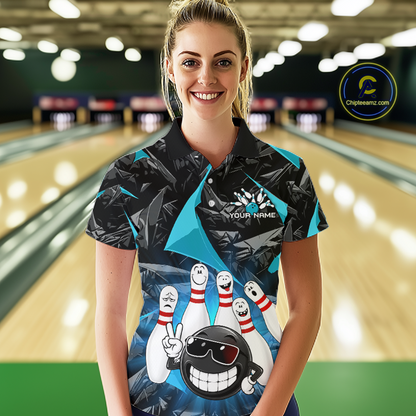 Custom Turquoise Funny Bowling Jersey for Women Bowling Team Shirts Bowling League HNT431