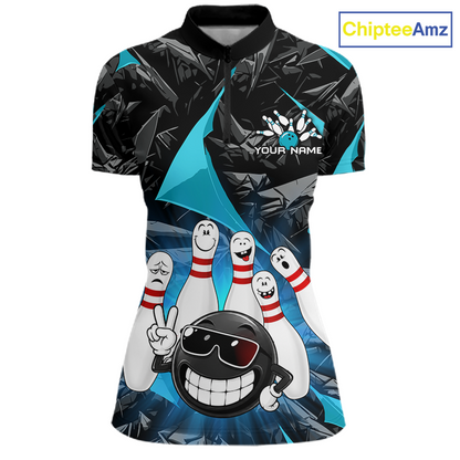 Custom Turquoise Funny Bowling Jersey for Women Bowling Team Shirts Bowling League HNT431