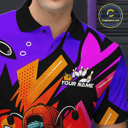 Custom Funny Bee Graffiti Pattern Bowling Jersey for Men Bowling Team Shirts Polo & 1/4 Zip HNT174