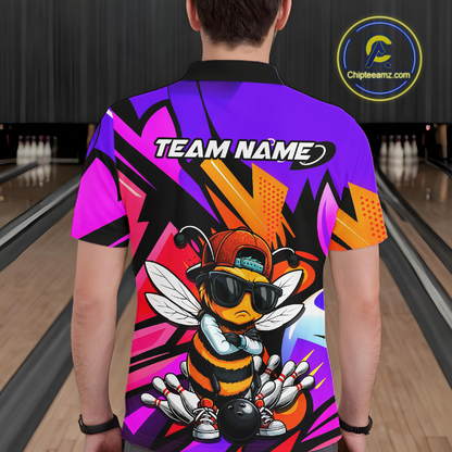 Custom Funny Bee Graffiti Pattern Bowling Jersey for Men Bowling Team Shirts Polo & 1/4 Zip HNT174