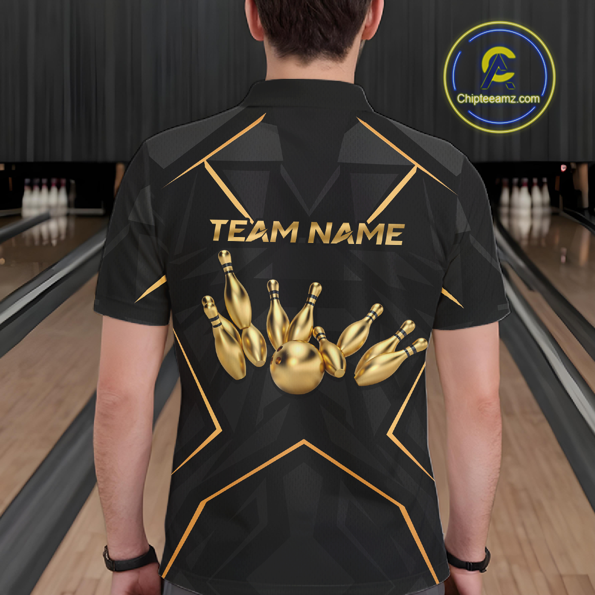 Custom Black and Gold Bowling Jersey for Men Bowling Team Shirts Bowling League Polo & 1/4 Zip HNT175