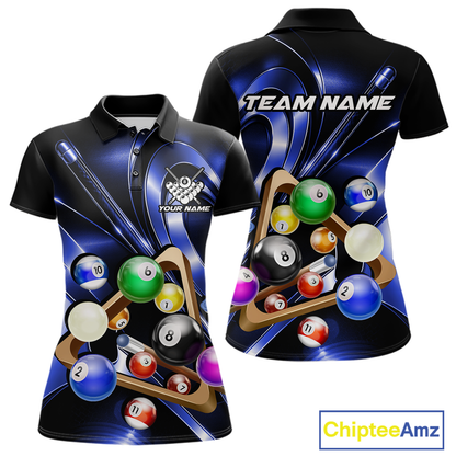 Custom Ball Pool Shirts Blue Billiard Shirt for Women Billiard Team Jersey Billiard League NNT180