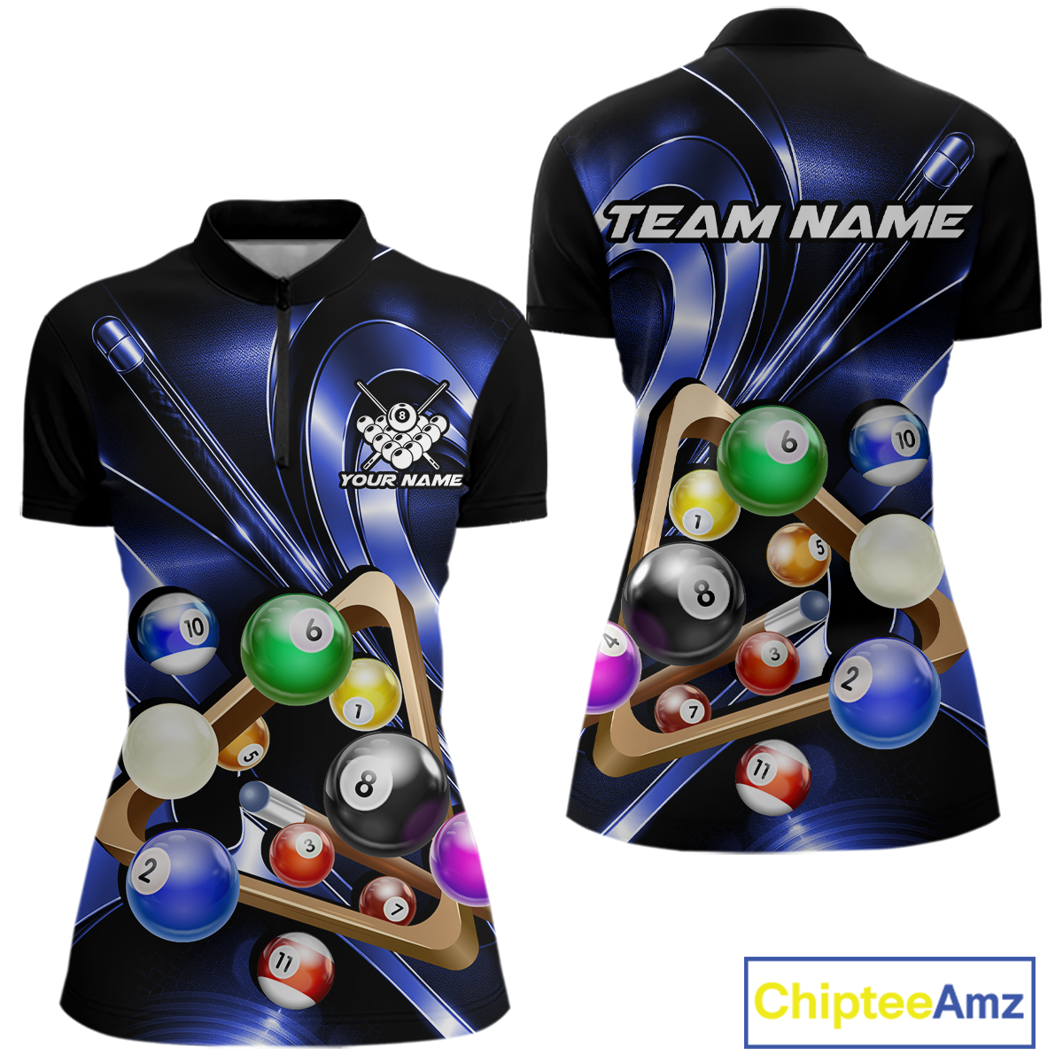 Custom Ball Pool Shirts Blue Billiard Shirt for Women Billiard Team Jersey Billiard League NNT180