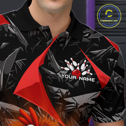 Custom Red Funny Chicken Bowling Jersey for Men Bowling Team Shirts  Polo & 1/4 Zip HNT138