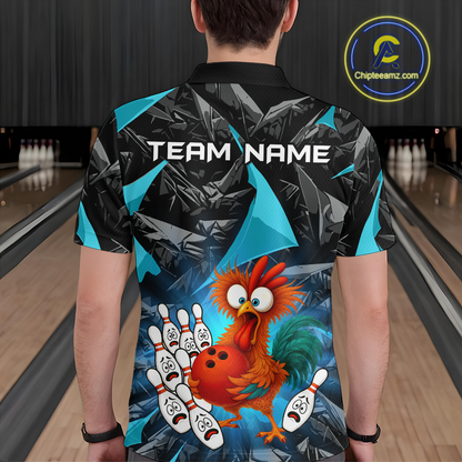 Custom Turquoise Funny Chicken Bowling Jersey for Men Bowling Team Shirts  Polo & 1/4 Zip HNT138