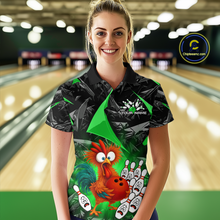 Load image into Gallery viewer, Custom Green Funny Chicken Bowling Jersey for Women Bowling Team Shirts Polo &amp; 1/4 Zip HNT138