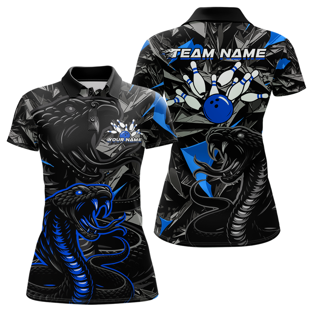 Custom Blue Cobra Snake Bowling Jersey for Women Bowling Team Shirts Polo & 1/4 Zip HNT137