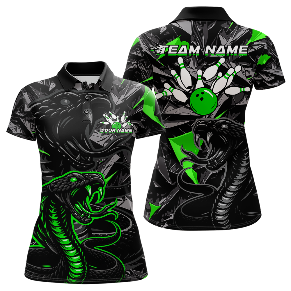 Custom Green Cobra Snake Bowling Jersey for Women Bowling Team Shirts Polo & 1/4 Zip HNT137