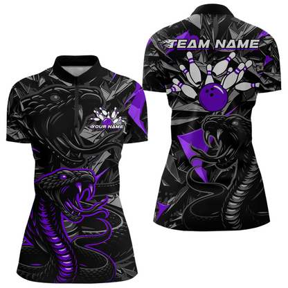 Custom Purple Cobra Snake Bowling Jersey for Women Bowling Team Shirts Polo & 1/4 Zip HNT137