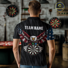Load image into Gallery viewer, Custom US Flag Eagle Dart Shirts for Men Darts Team Jerseys Dart Tournament Polo &amp; 1/4 Zip NNT142