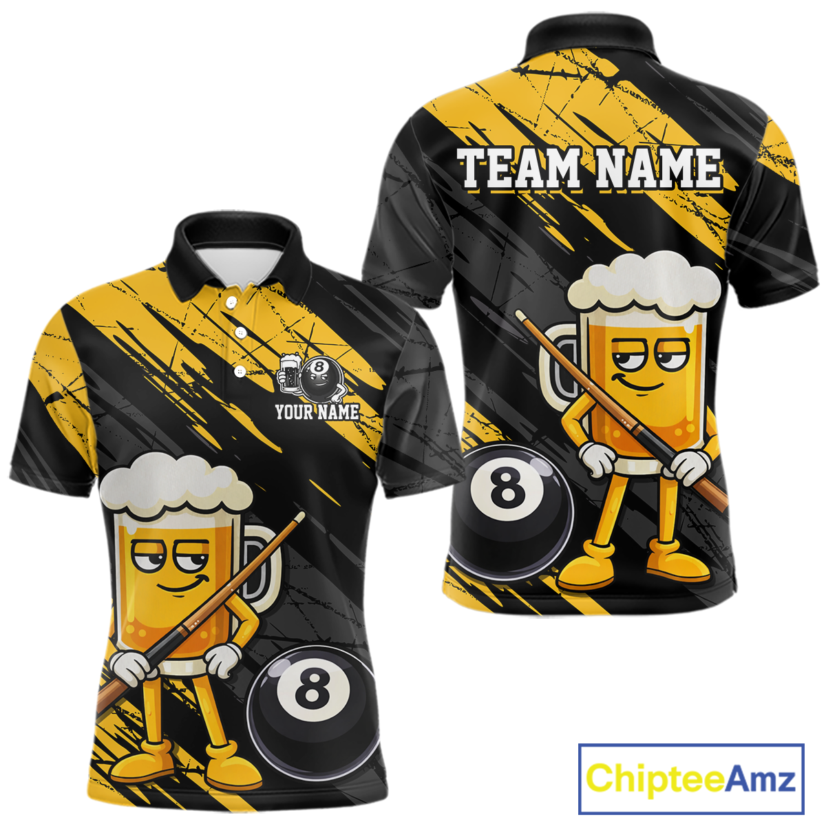 Custom Funny Yellow Beer 8 Ball Pool Men Billiard Polo & 1/4 Zip, Billiard Shirt, Billiard Team Jerseys NNT146