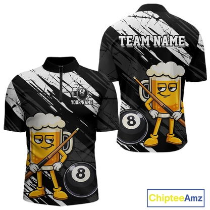 Custom Funny Black Beer 8 Ball Pool Men Billiard Polo & 1/4 Zip, Billiard Shirt, Billiard Team Jerseys NNT146