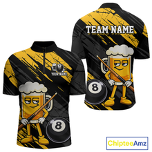 Load image into Gallery viewer, Custom Funny Yellow Beer 8 Ball Pool Men Billiard Polo &amp; 1/4 Zip, Billiard Shirt, Billiard Team Jerseys NNT146