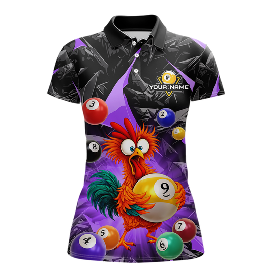 Custom Funny Purple Chicken 9 Ball Pool Billiard Shirt for Women Polo & 1/4 Zip, Billiard Team Jerseys NNT157