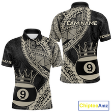 Load image into Gallery viewer, Custom Black and Gold Tribal 9 Ball Pool Billiard Shirt for Men Billiard League  Polo &amp; 1/4 Zip NNT155