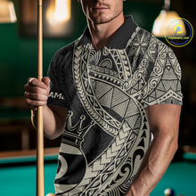 Load image into Gallery viewer, Custom Black and Gold Tribal 9 Ball Pool Billiard Shirt for Men Billiard League  Polo &amp; 1/4 Zip NNT155