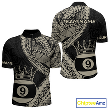 Load image into Gallery viewer, Custom Black and Gold Tribal 9 Ball Pool Billiard Shirt for Men Billiard League  Polo &amp; 1/4 Zip NNT155