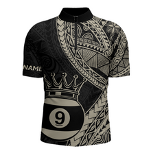 Load image into Gallery viewer, Custom Black and Gold Tribal 9 Ball Pool Billiard Shirt for Men Billiard League  Polo &amp; 1/4 Zip NNT155