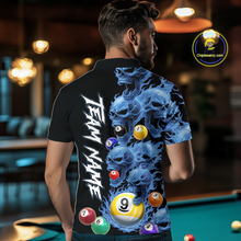 Load image into Gallery viewer, Custom Blue Flame Skull 9 Ball Pool Billiard Shirt for Men Polo &amp; 1/4 Zip, Billiard Team Jerseys NNT159
