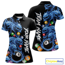 Load image into Gallery viewer, Custom Blue Flame Skull 8 Ball Pool Billiard Shirt for Women Polo &amp; 1/4 Zip, Billiard Team Jerseys NNT160