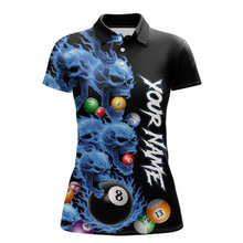 Load image into Gallery viewer, Custom Blue Flame Skull 8 Ball Pool Billiard Shirt for Women Polo &amp; 1/4 Zip, Billiard Team Jerseys NNT160
