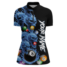 Load image into Gallery viewer, Custom Blue Flame Skull 8 Ball Pool Billiard Shirt for Women Polo &amp; 1/4 Zip, Billiard Team Jerseys NNT160